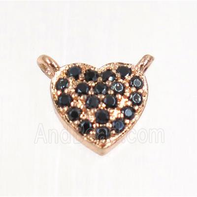copper heart pendant pave zircon with 2loops, rose gold