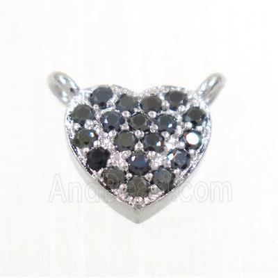 copper heart pendant pave zircon with 2loops, platinum plated