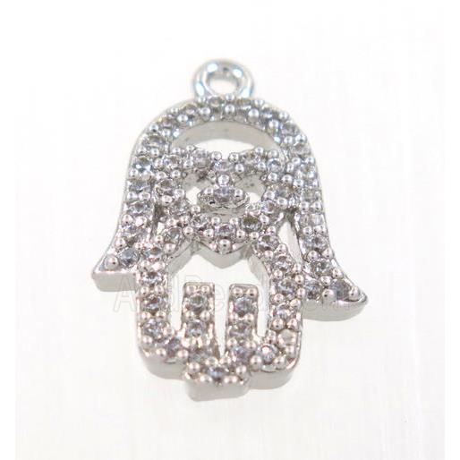 copper hamsahand pendant pave zircon, platinum plated