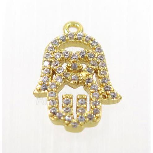 copper hamsahand pendant pave zircon, gold plated