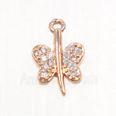 copper butterfly pendant pave zircon, rose gold