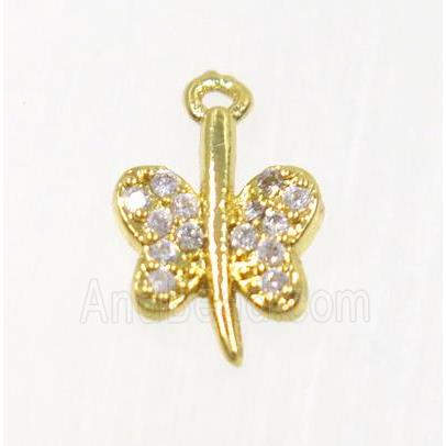 copper butterfly pendant pave zircon, gold plated
