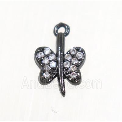 copper butterfly pendant pave zircon, black plated