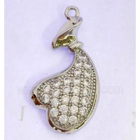 zircon, copper pendant, platinum plated