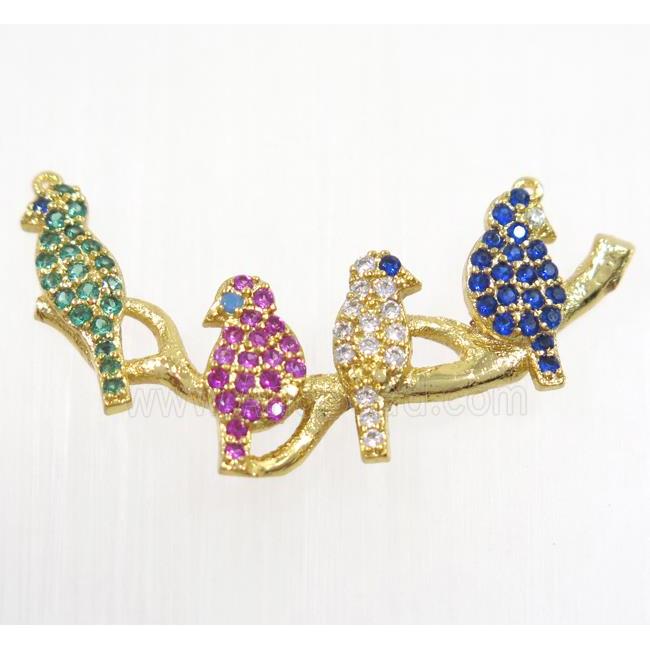 copper birds pendant pave zircon with 2loops, gold plated