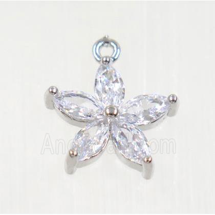 copper flower pendant pave zircon, platinum plated