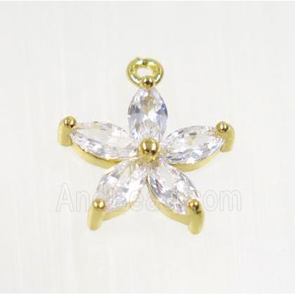 copper flower pendant pave zircon, gold plated
