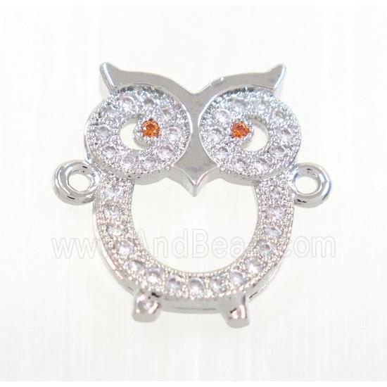 copper owl connector pave zircon, platinum plated