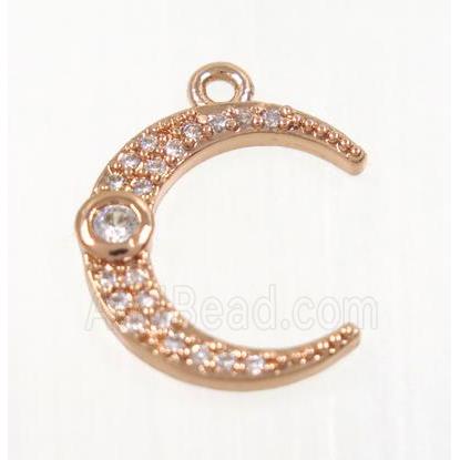 copper crescent moon pendant pave zircon, rose gold