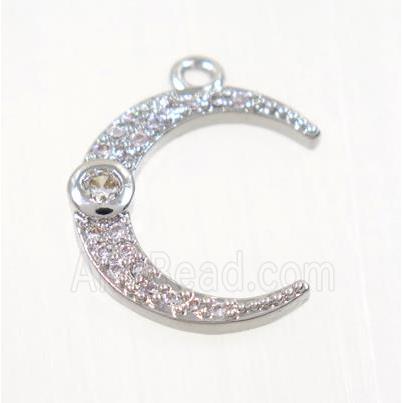 copper crescent moon pendant pave zircon, platinum plated