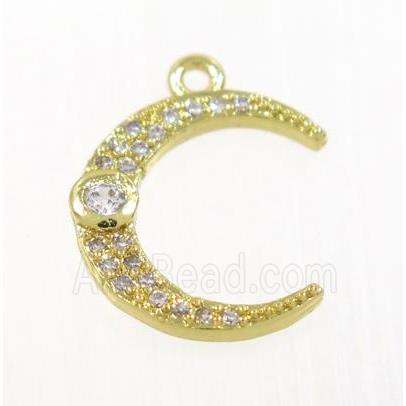 copper crescent moon pendant pave zircon, gold plated