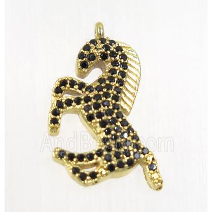 copper seahorse pendant pave black zircon, gold plated