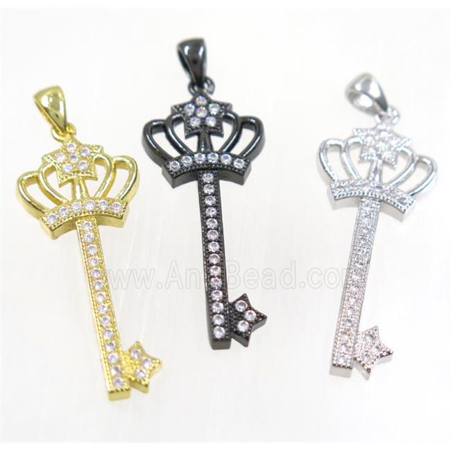 copper crown key pendant pave zircon, mix color