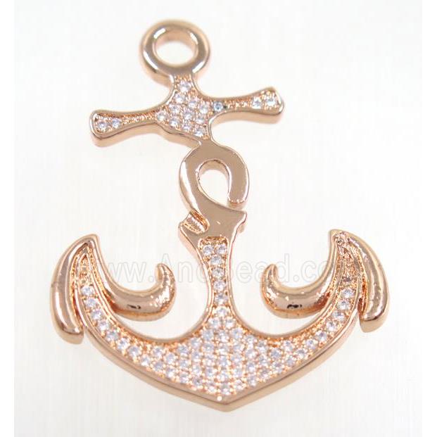 copper anchor pendant pave zircon, rose gold