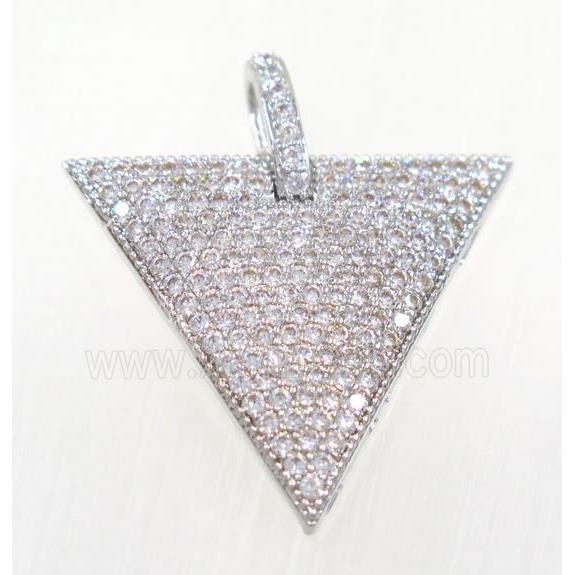 copper triangle pendant pave zircon, platinum plated