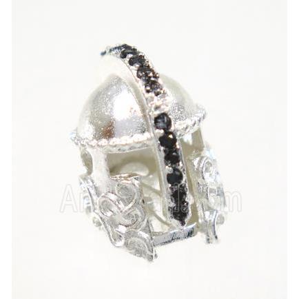 copper helm bead paved zircon, silver plated