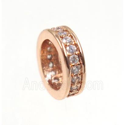 copper rondelle beads paved zircon, rose gold