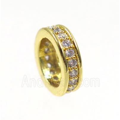 copper rondelle beads paved zircon, gold plated