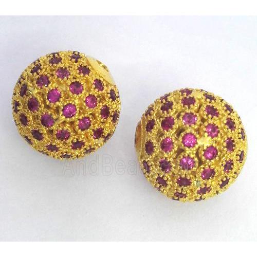 copper bead paved zircon, round, gold plated