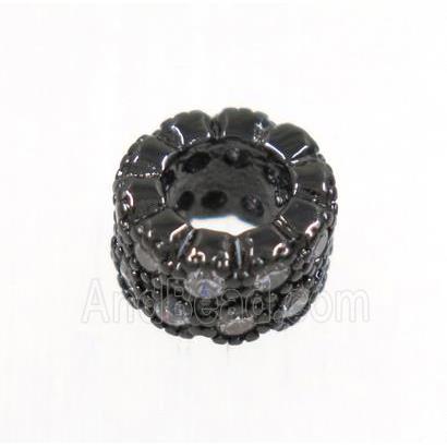 copper rondelle beads paved zircon, black plated