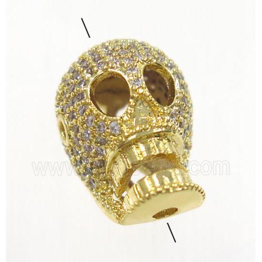 copper skull beads paved zircon, gold plated