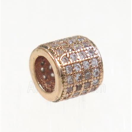 copper tube beads paved zircon, rose gold