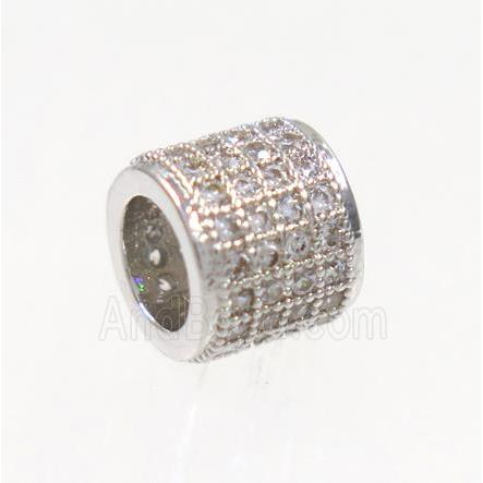 copper tube beads paved zircon, platinum plated