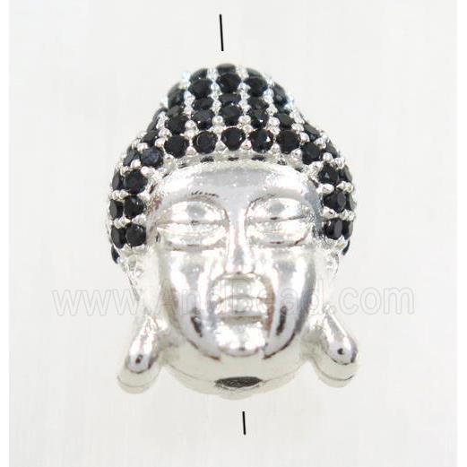 copper buddha bead paved black zircon, silver plated