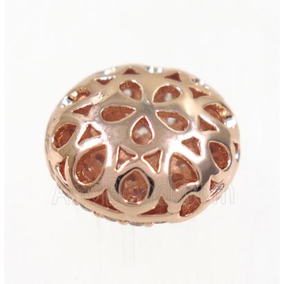 copper button beads paved zircon, rose gold