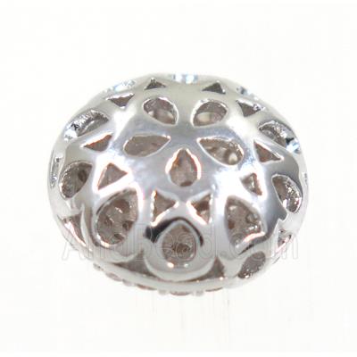 copper button beads paved zircon, platinum plated