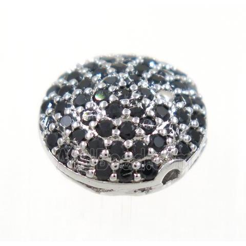 copper button beads paved zircon, platinum plated