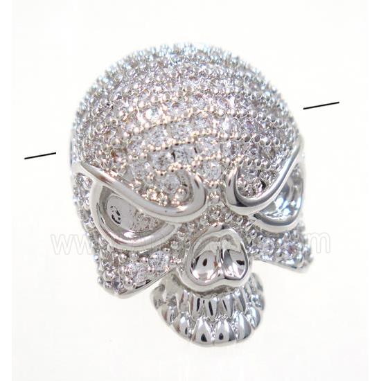 copper skull beads paved zircon, platinum plated
