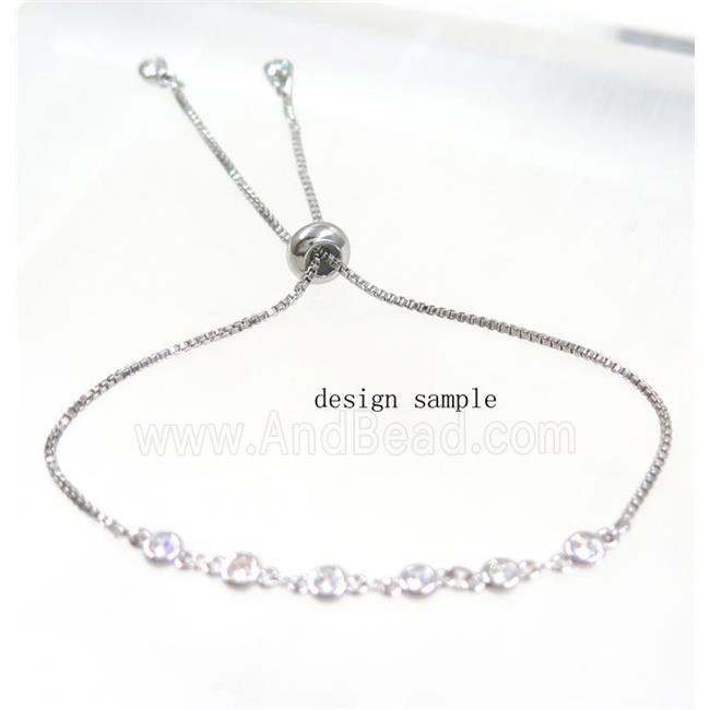 copper chain for bracelet pave white zircon, platinum plated