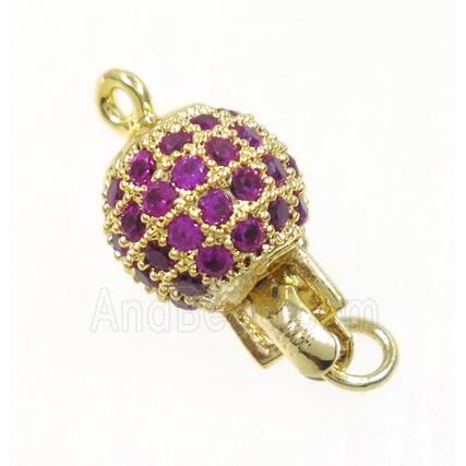 copper slip clasp pave hotpink zircon, round, gold plated