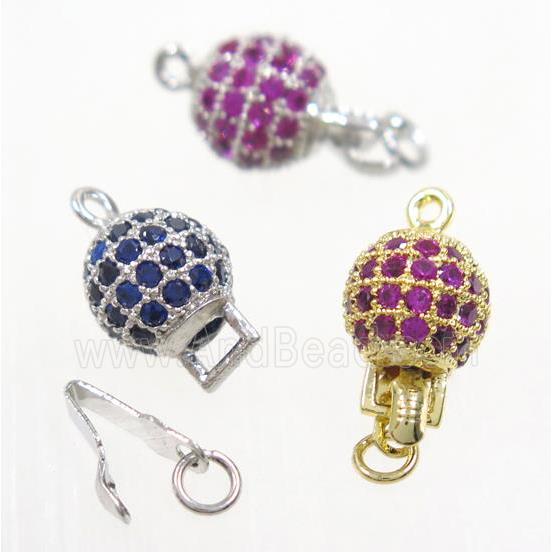 copper slip clasp pave zircon, round, mix color