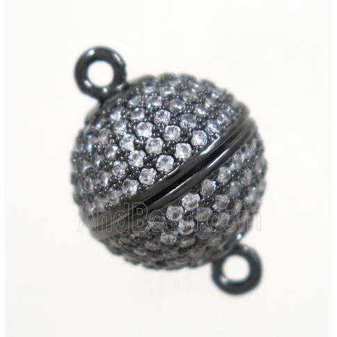 copper magnetic clasp pave zircon, round, black plated
