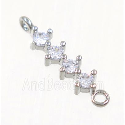 copper stick connector paved zircon, platinum plated