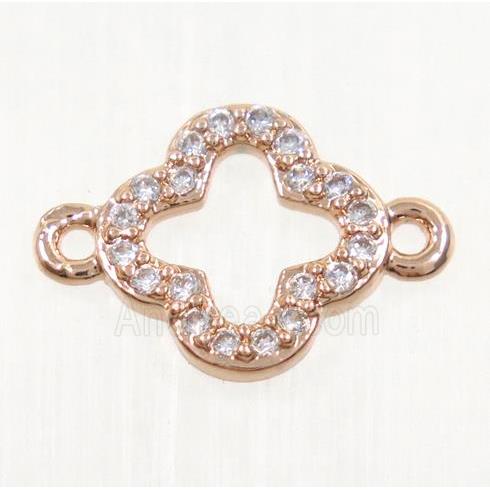 copper four-leaf Clover connector paved zircon, rose gold