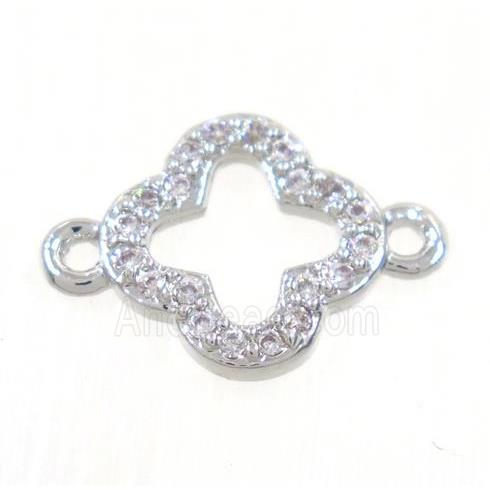 copper four-leaf Clover connector paved zircon, platinum plated