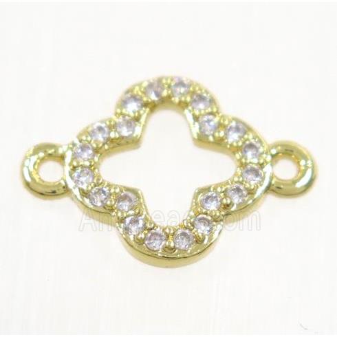 copper four-leaf Clover connector paved zircon, gold plated