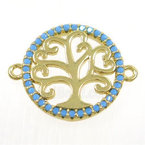copper Tree Of Life connector paved zircon, gold plated