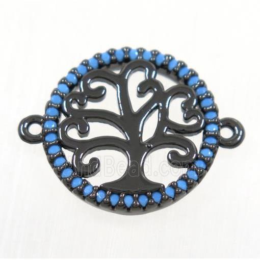copper Tree Of Life connector paved zircon, black plated