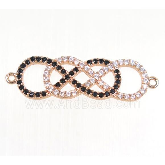 double infinity copper connector paved zircon, rose gold