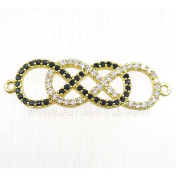 double infinity copper connector paved zircon, gold plated