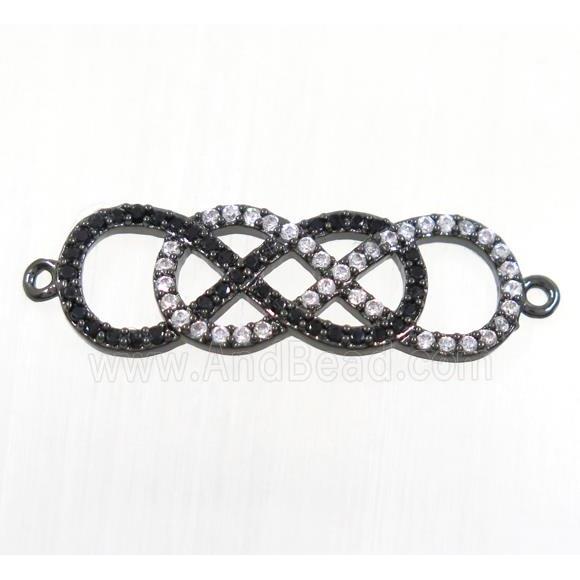 double infinity copper connector paved zircon, black plated