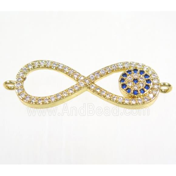 copper infinity connector paved zircon, gold plated