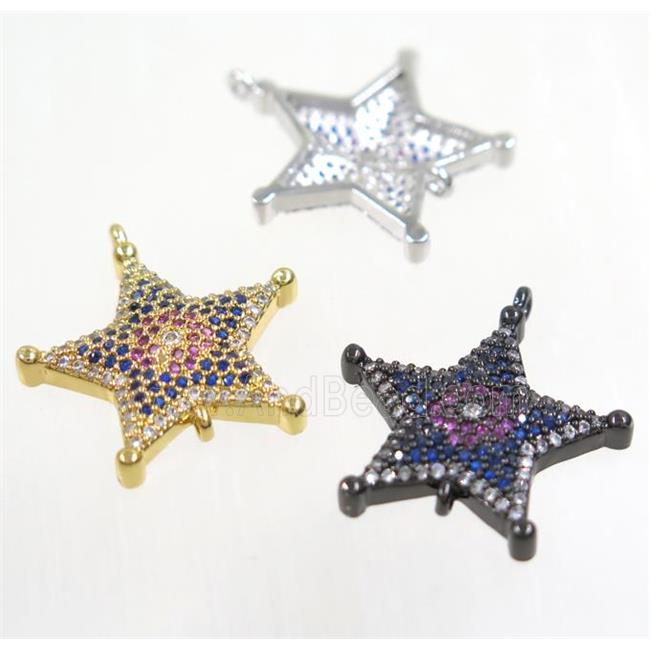 copper Star connector paved zircon, mix color