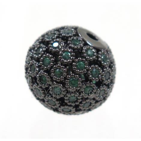 copper bead paved zircon, round, black