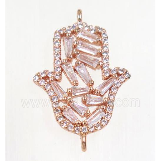 copper Hamsahand connector paved zircon, rose gold