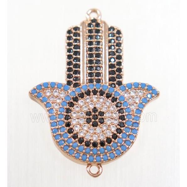 copper Hamsahand connector paved zircon, rose gold